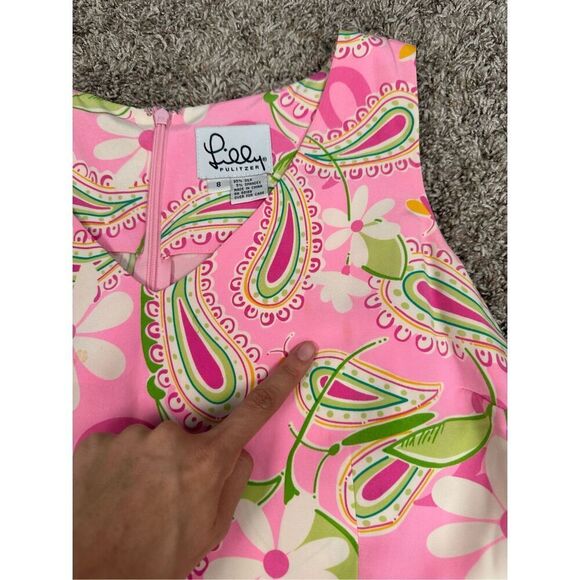Vintage Lilly Pulitzer Silk Anna Dress Sheath Mini Sleeveless Pink Paisley 8 - Picture 9 of 11